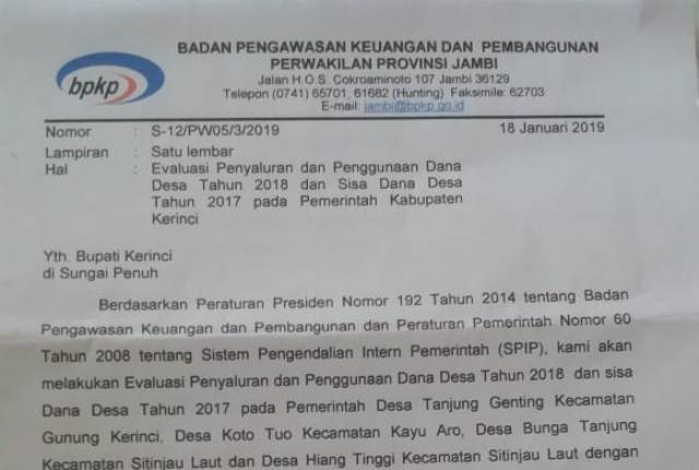 BPKP Periksa 4 Kepala Desa di Kerinci, Ada apa?