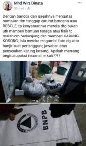 Banjir, BNPB Kerinci Beri Karung ke Warga dan Ambil Foto Untuk SPJ