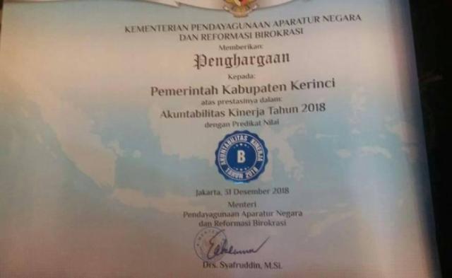 Pemkab Kerinci Raih SAKIP Nilai B dari Penilian Menteri PAN dan RB