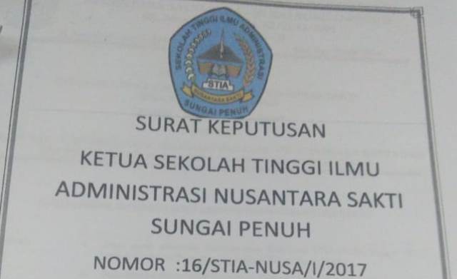SK Ketua STIA Nusa Nomor 16 Tahun 2017