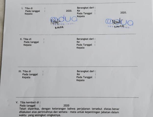 Aneh! SPPD Kades Kerinci Peserta Bimtek Ditandatangani oleh Pihak Hotel Odua Weston