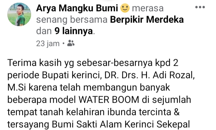 Terima Kasih Bupati Kerinci, Sudah Membangun Banyak Model Waterboom