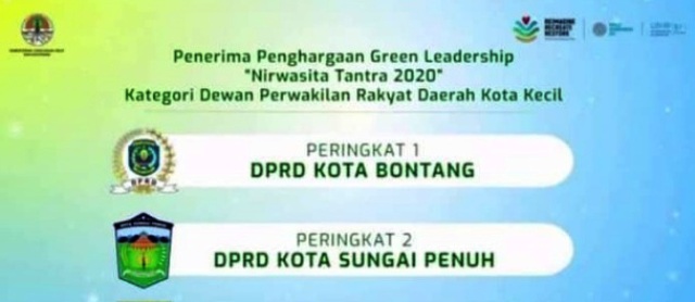 DPRD Kota Sungai Penuh Raih Penghargaan Green Leadership 2020