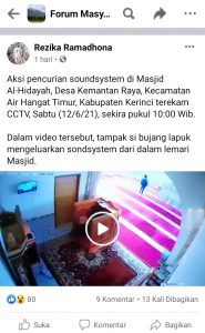 Video, Terekam CCTV Aksi Pencurian Sound Sistem Mesjid Kemantan Kerinci