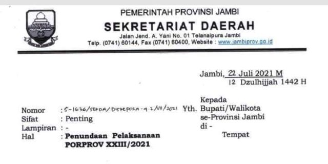 Porprov Jambi XXIII Resmi Ditunda