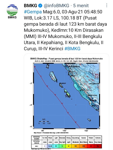 Getaran Gempa Muko-Muko Terasa Sampai ke Jangkat Merangin