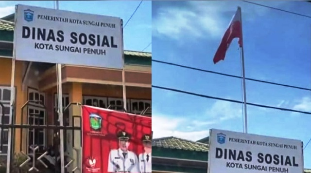 VIRAL!!! Bendera Merah Putih Terpasang Terbalik di Kantor Dinsos