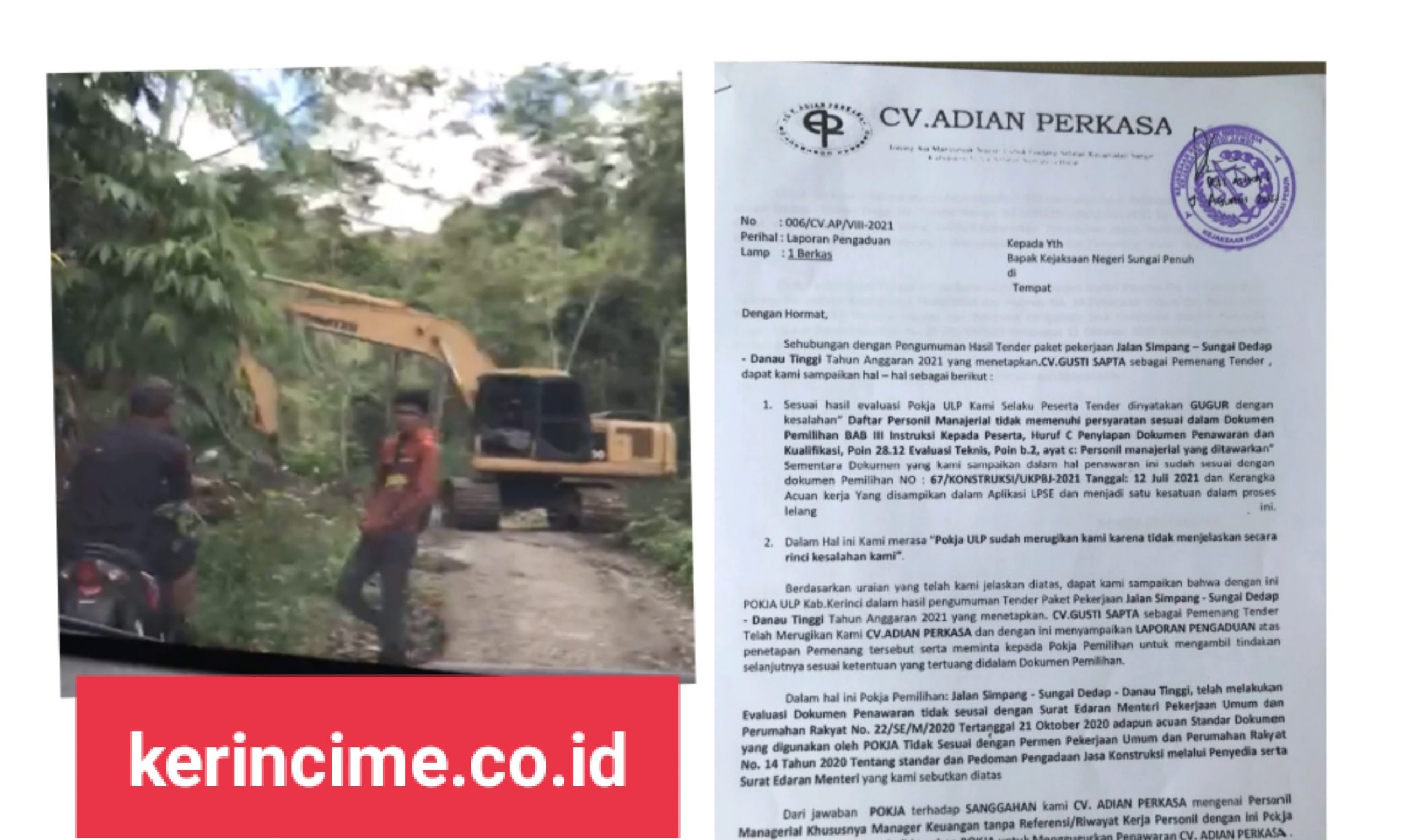 Paket Pekerjaan Jalan Danau Tinggi Dimenangkan CV. Gusti Sapta Dilaporkan ke Kejaksaan