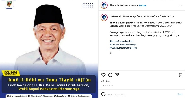 Berita Duka, Wakil Bupati Dharmasraya Tutup Usia