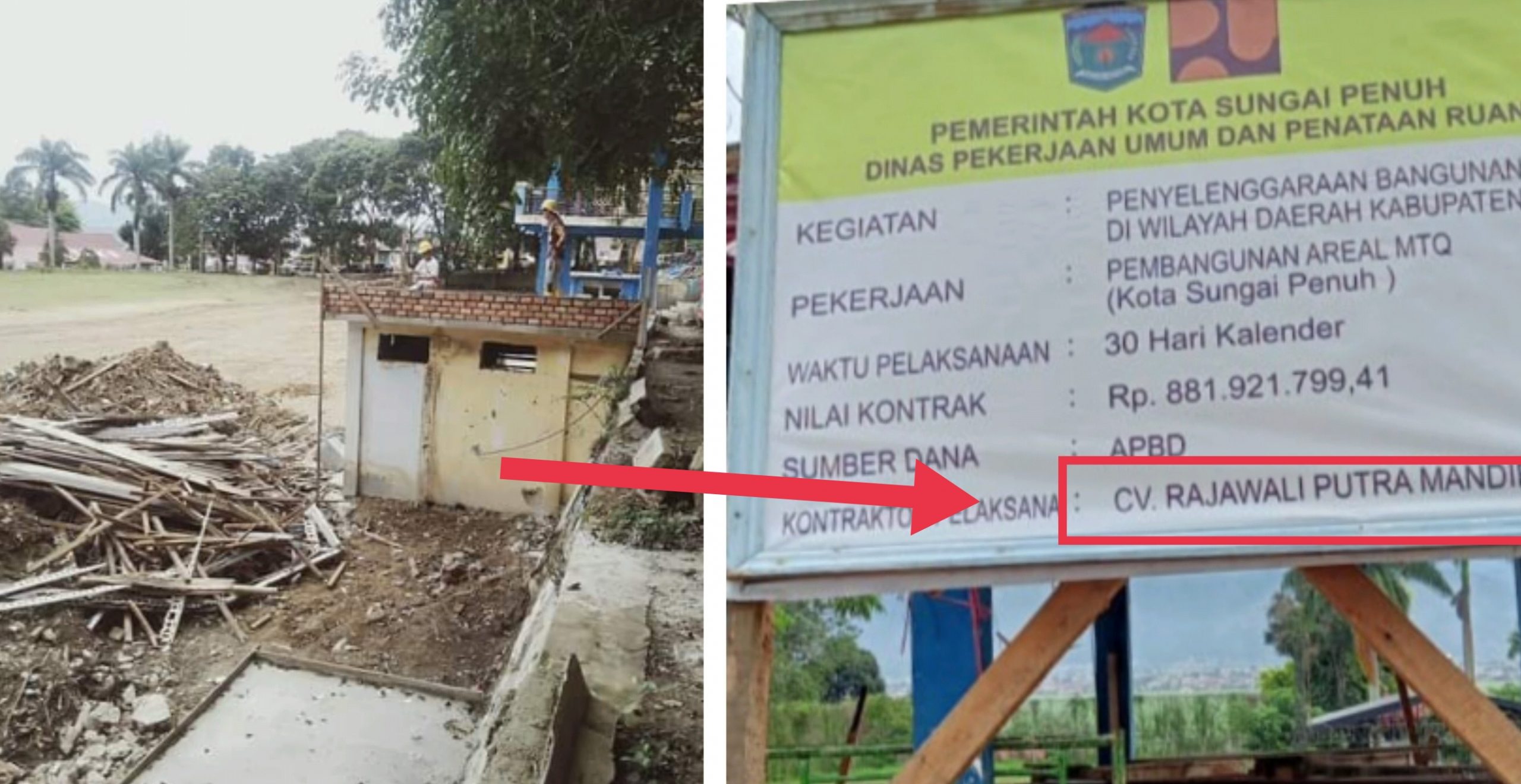 Pekerjaan Arena MTQ oleh CV Rajawali Putra Mandiri Dinilai Asal-asalan