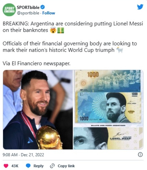 Mata Uang Argentina Akan Memunculkan Wajah Messi?