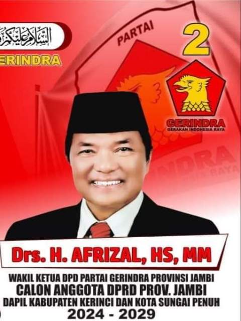 Afrizal Mantan Sekda Kerinci Daftar Bacaleg Gerindra untuk DPRD Provinsi Jambi