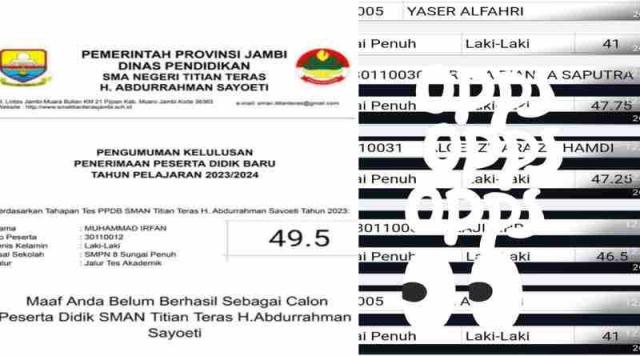 Nilai Tinggi Tidak Lolos, Seleksi Penerimaan Siswa Baru SMA Titian Teras Dikeluhkan