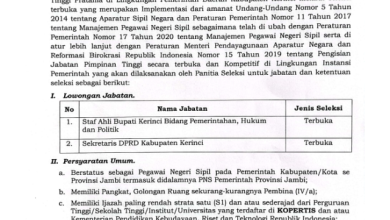 Pemkab Kerinci Buka Lelang Jabatan Pimpinan Tinggi Pratama Pemkab Kerinci Buka Lelang Jabatan Pimpinan Tinggi Pratama