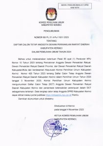 Pengumuman DCT Anggota DPRD Kabupaten Kerinci