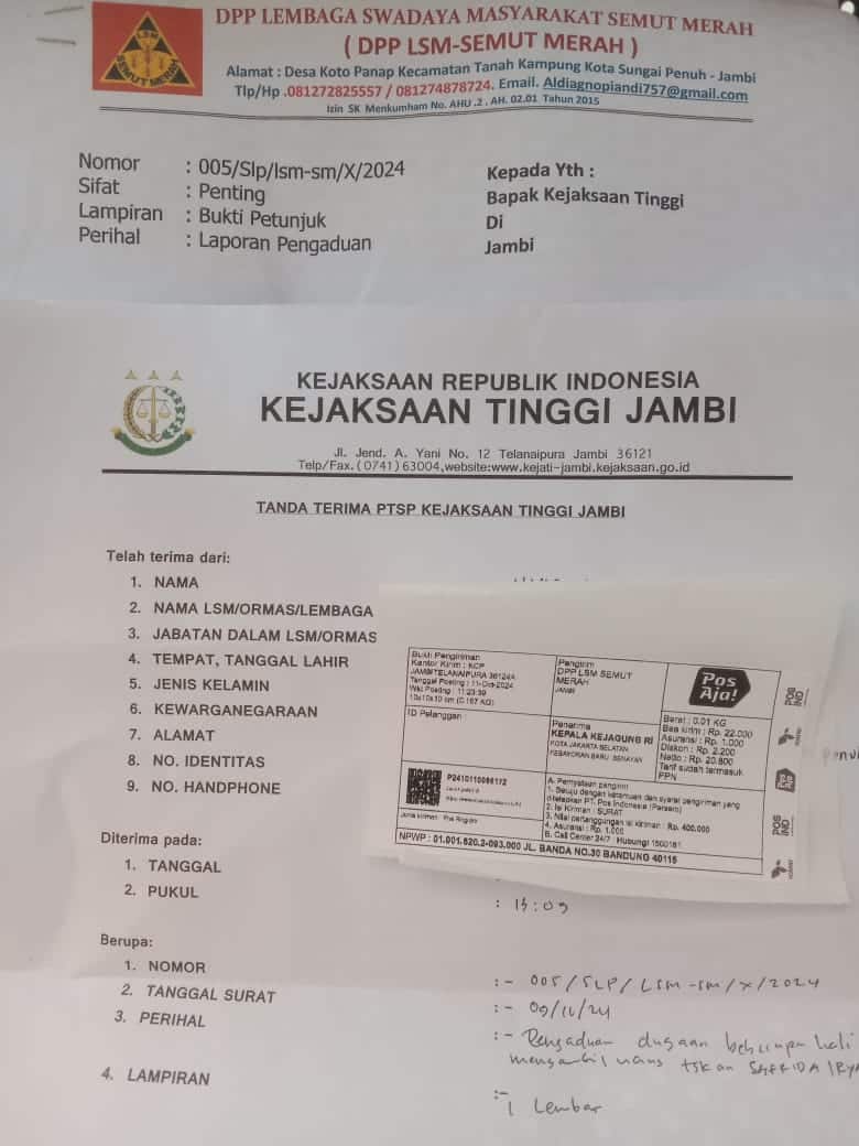 Laporan Dugaan Kasi Pidsus Terima Suap Mandek, Semut Merah Layangkan Surat Ke JAMWAS Kejagung