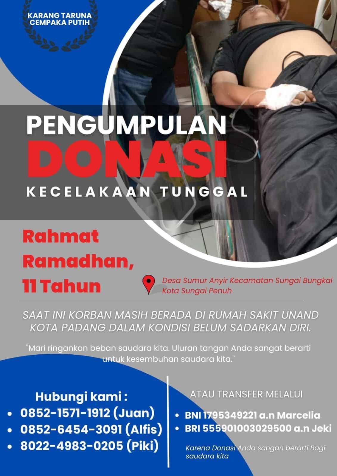 Bocah 11 Tahun Kota Sungai Penuh Koma Akibat Kecelakaan, Keluarga Harap Uluran Tangan Dermawan