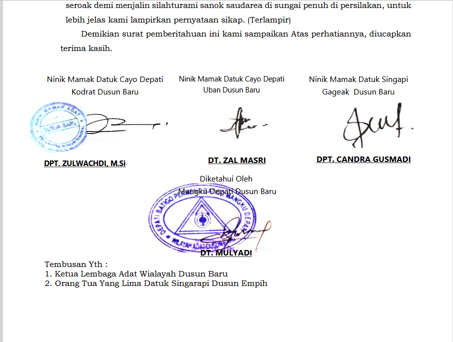 Breaking News, Tokoh Adat Dusun Empih & Dusun Baru Tegaskan Tidak Hadiri Ajun Arah 5 Lurah