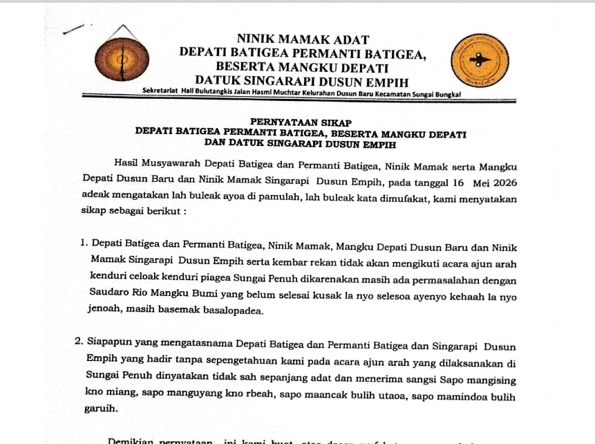 Breaking News, Tokoh Adat Dusun Empih & Dusun Baru Tegaskan Tidak Hadiri Ajun Arah 5 Lurah
