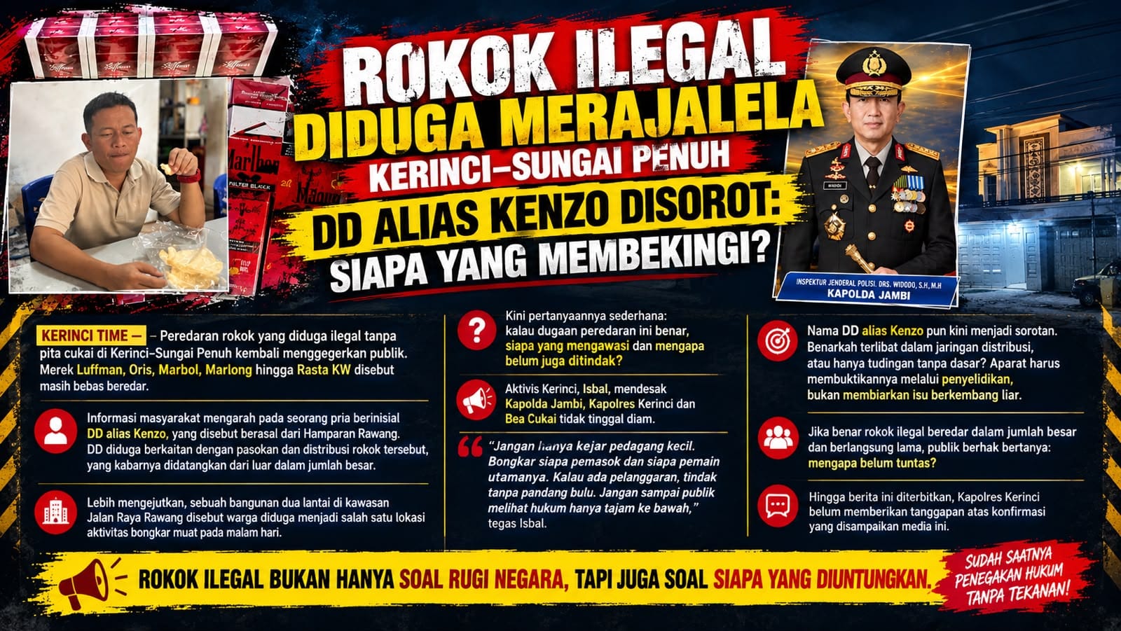 Rokok Ilegal Diduga Bebas Beredar di Kerinci–Sungai Penuh, DD Alias Kenzo Disorot: Siapa yang Membekingi?Rokok Ilegal Diduga Bebas Beredar di Kerinci–Sungai Penuh, DD Alias Kenzo Disorot: Siapa yang Membekingi? Rokok Ilegal Diduga Bebas Beredar di Kerinci–Sungai Penuh, DD Alias Kenzo Disorot: Siapa yang Membekingi?Rokok Ilegal Diduga Bebas Beredar di Kerinci–Sungai Penuh, DD Alias Kenzo Disorot: Siapa yang Membekingi?